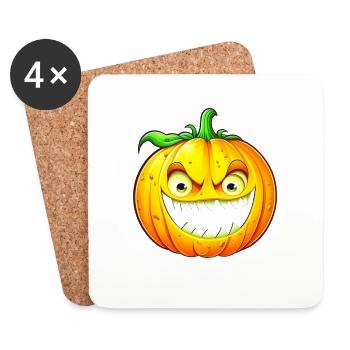 Halloween, citrouille effrayante aux dents pointues - Dessous de verre (lot de 4) - blanc - Devant