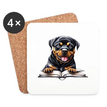 Rottweiler Dog Rottweiler Puppy Book Reading Dogs - Coasters (set of 4) - white - Front