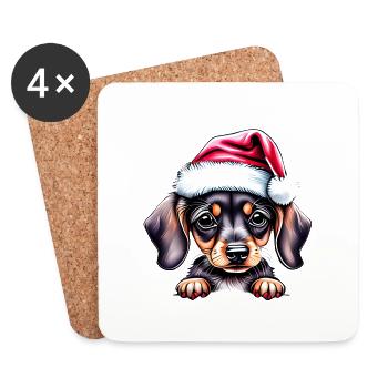 Christmas Dachshund X-Mas Dog Dachshund Puppy - Coasters (set of 4) - white - Front