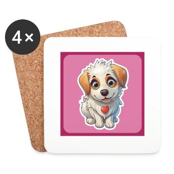 Dog Cartoon 4 - Coasters (set of 4) - white - Front