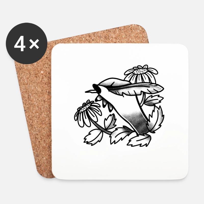 Hexen-Boho-Tattoo-Handschrift mit Löwenzahn - Untersetzer (4er-Set) - Weiß