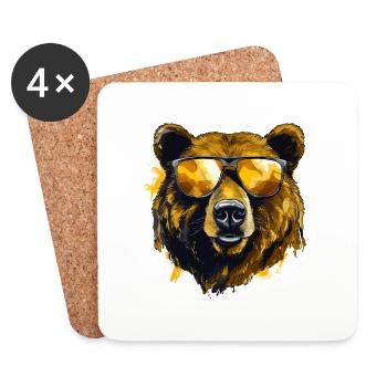 Bär mit Sonnenbrille, Illustration - Untersetzer (4er-Set) - Weiß - Vorne
