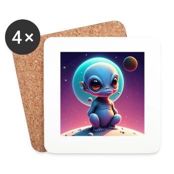 Joyeux Halloween mignon extraterrestre effrayant drôle effrayant effrayant - Dessous de verre (lot de 4) - blanc - Devant