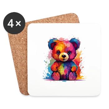 L’ours en peluche coloré - Dessous de verre (lot de 4) - blanc - Devant