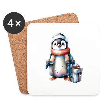 Pinguin Weihnachten Weihnachtsmütze Winterdesign - Untersetzer (4er-Set) - Weiß - Vorne