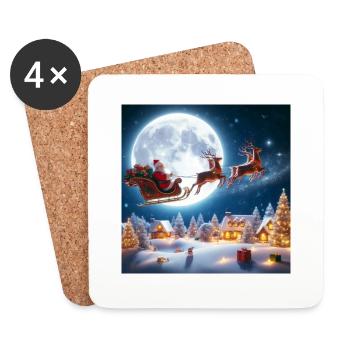 Santa Claus Sleigh Reindeer Christmas Tree Christmas Eve Gifts - Coasters (set of 4) - white - Front