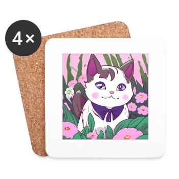sweet animekitten in flowers - Untersetzer (4er-Set) - Weiß - Vorne
