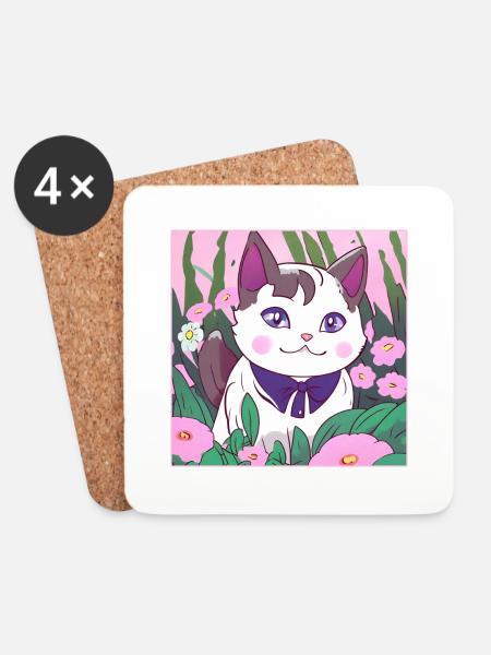 sweet animekitten in flowers - Untersetzer (4er-Set) - Weiß
