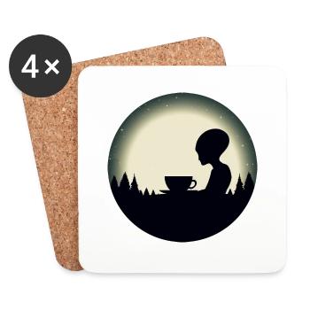Alien Alien Coffee Silhouette Night Sky - Coasters (set of 4) - white - Front