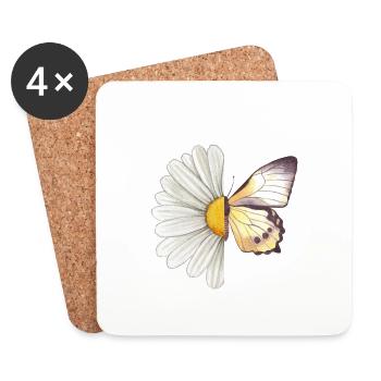 Papillon marguerite - Dessous de verre (lot de 4) - blanc - Devant