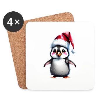Pingouin de Noël père Noël chapeau Design d’hiver - Dessous de verre (lot de 4) - blanc - Devant