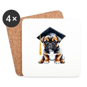 Bachelor Bulldogge Hunde Studium Schulabschluss - Untersetzer (4er-Set) - Weiß - Vorne