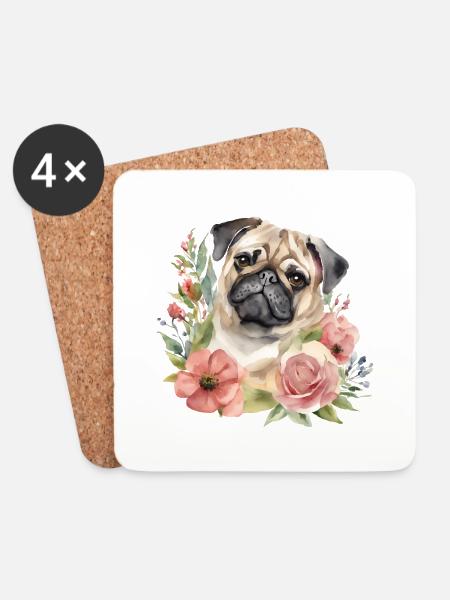 Flower pug - Untersetzer (4er-Set) - Weiß
