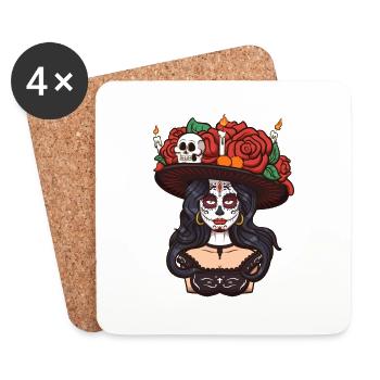 Sugar Skull Mädchen - Untersetzer (4er-Set) - Weiß - Vorne