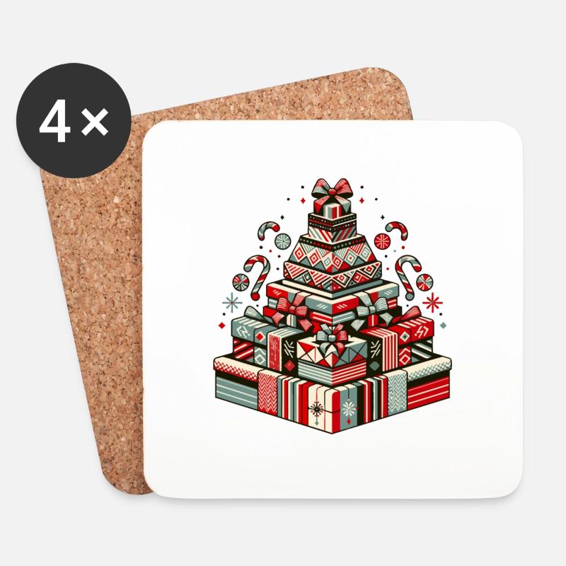 Geschenkbaumzauber in der Weihnachtszeit 🎄 - Untersetzer (4er-Set) - Weiß