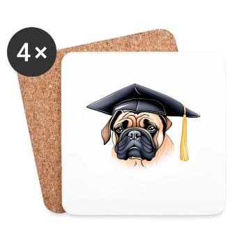 Bachelor Hunde Bulldogge Studium Schulabschluss - Untersetzer (4er-Set) - Weiß - Vorne