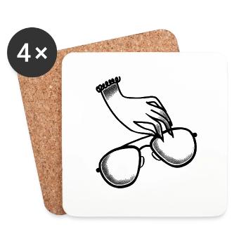 Style de tatouage Boho main et lunettes de soleil - Dessous de verre (lot de 4) - blanc - Devant