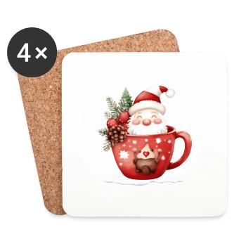 Wichtel in Weihnachtstasse - Untersetzer (4er-Set) - Weiß - Vorne
