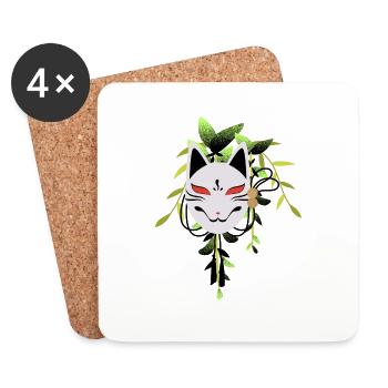 Masque de renard japonais vert - Dessous de verre (lot de 4) - blanc - Devant