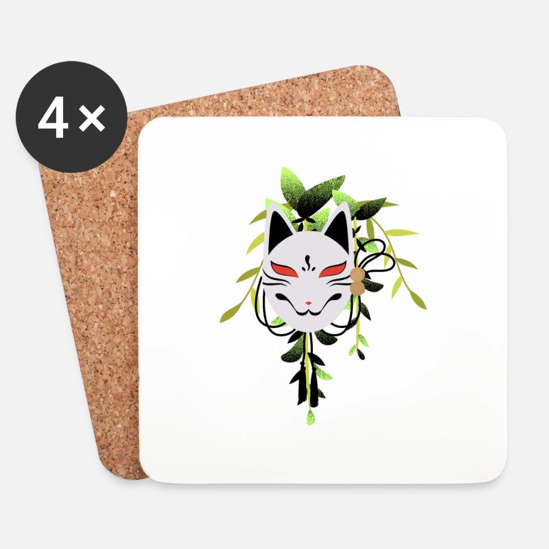 Japan Fuchsmaske grün - Untersetzer (4er-Set) - Weiß