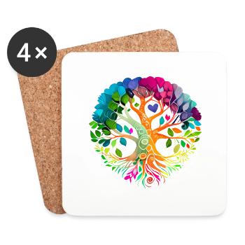 Arbre de Vie Yoga Arbre de Vie Méditation - Dessous de verre (lot de 4) - blanc - Devant