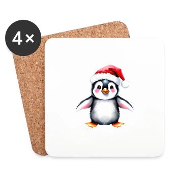 Weihnachten Winterdesign Pinguin Weihnachtsmütze - Untersetzer (4er-Set) - Weiß - Vorne