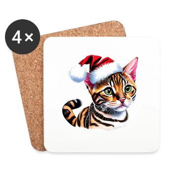 Chaton de Noël chat du Bengale Chaton du Bengale - Dessous de verre (lot de 4) - blanc - Devant