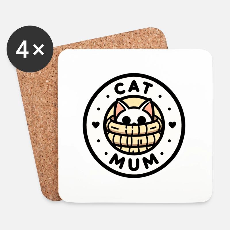 Cat Mum Katzen Shirt - Untersetzer (4er-Set) - Weiß