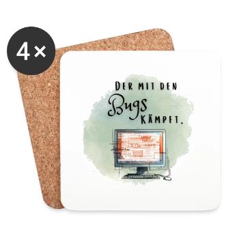 Programmierer Shirt "Der mit den Bugs kämpft" - Untersetzer (4er-Set) - Weiß - Vorne