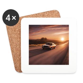 La voiture roule dans le coucher du soleil - Dessous de verre (lot de 4) - blanc - Devant