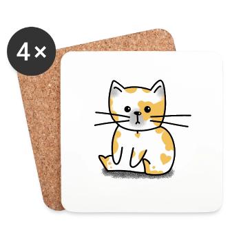 Niedliche lustige weiße Katze sitzt - Untersetzer (4er-Set) - Weiß - Vorne