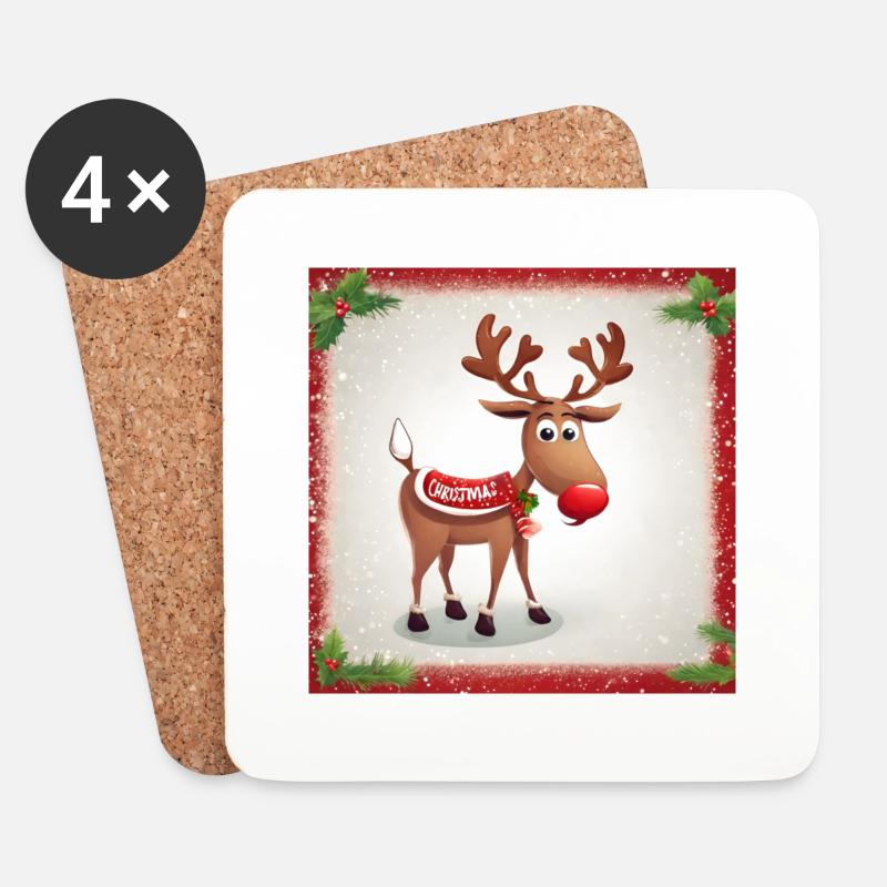 Rentier-Weihnachten - Untersetzer (4er-Set) - Weiß