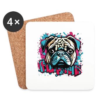 Hund Mops Graffiti Look - Untersetzer (4er-Set) - Weiß - Vorne