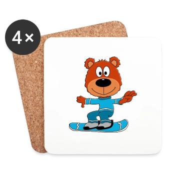 SNOWBOARD - WINTERSPORT - TEDDY - BÄR - Untersetzer (4er-Set) - Weiß - Vorne