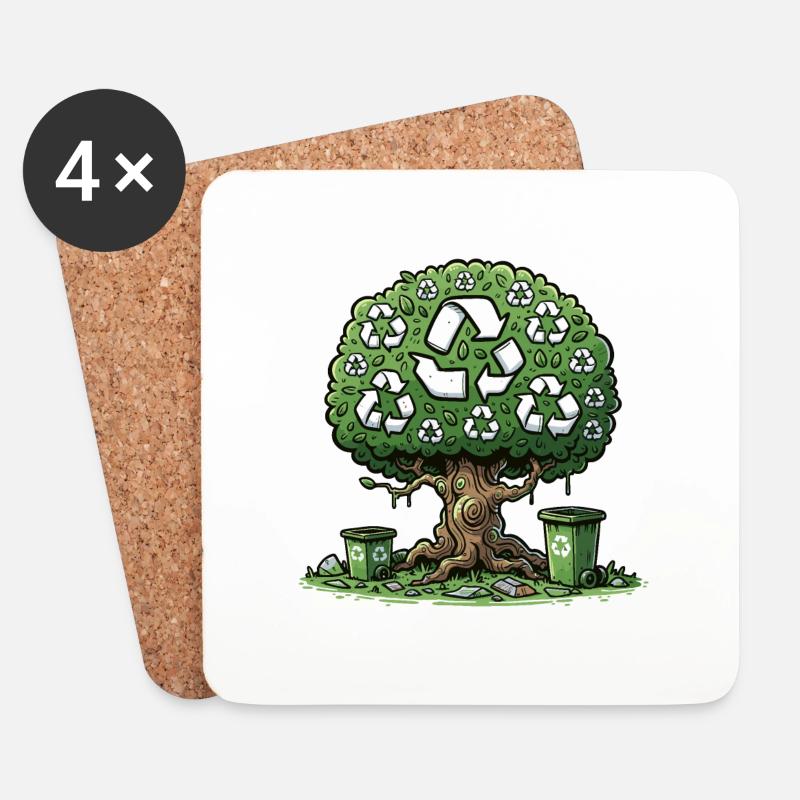 Grüner Baum der Nachhaltigkeit ♻️🌳 - Untersetzer (4er-Set) - Weiß