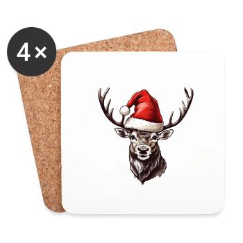 Reindeer in a Christmas hat - Coasters (set of 4) - white - Front