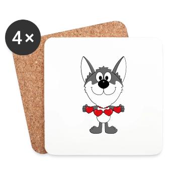 LIEBE - HUND - HUSKY - WOLFSHUND - SCHLITTENHUND - Untersetzer (4er-Set) - Weiß - Vorne