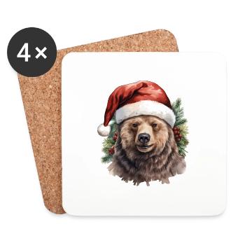 Bear with a christmas hat bonnet, t shirt, mug - Coasters (set of 4) - white - Front