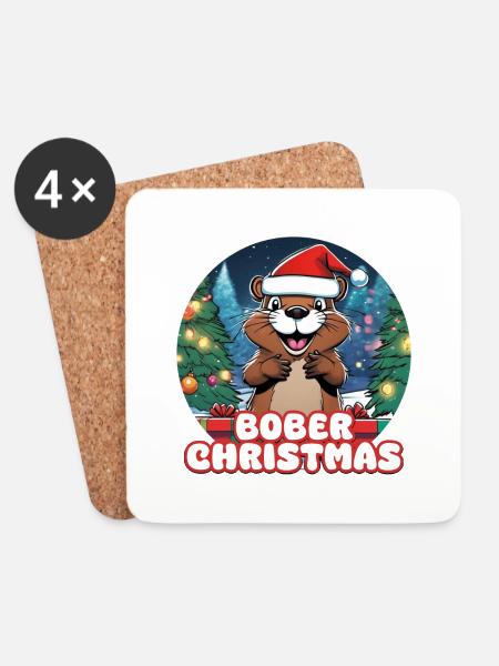 Bober Christmas - Untersetzer (4er-Set) - Weiß