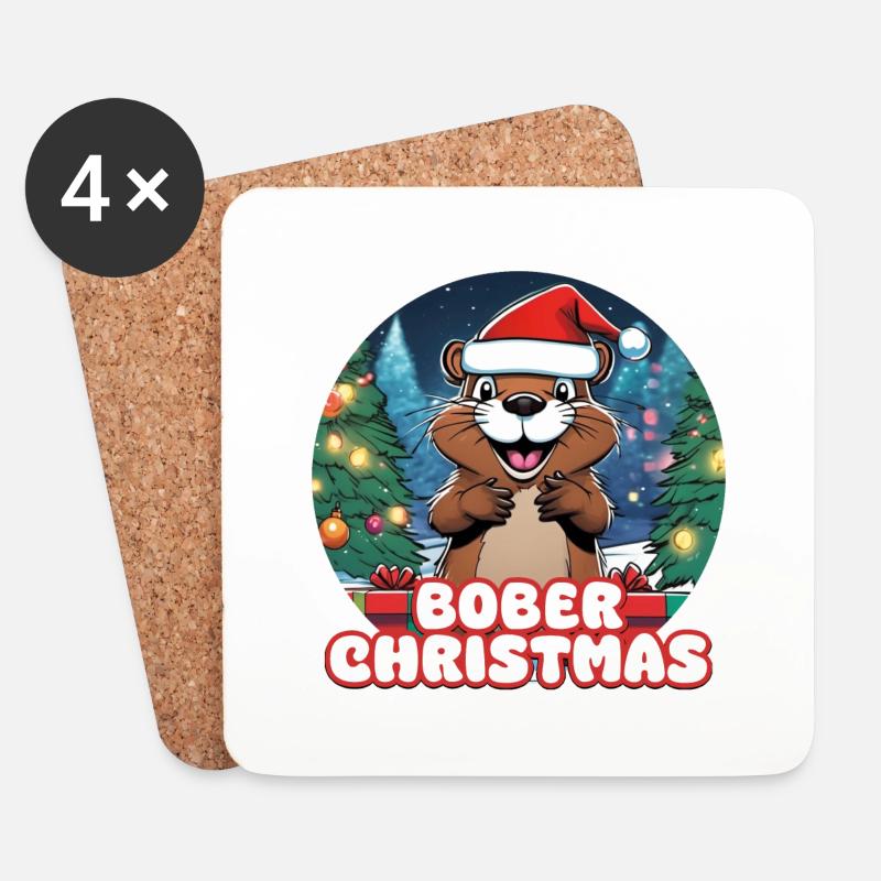 Bober Christmas - Untersetzer (4er-Set) - Weiß