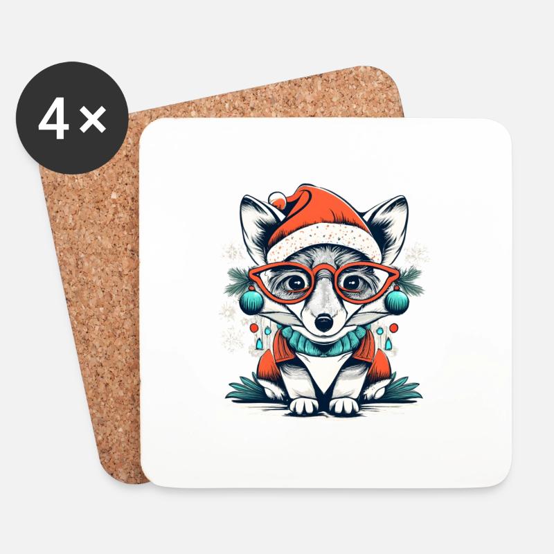 Weihnachtlicher Fuchs - Untersetzer (4er-Set) - Weiß