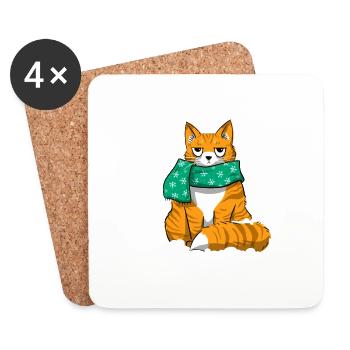 Winterkatze - Untersetzer (4er-Set) - Weiß - Vorne
