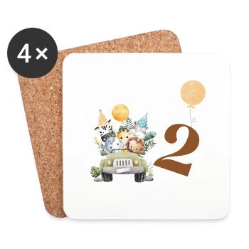 2e anniversaire safari - Dessous de verre (lot de 4) - blanc - Devant