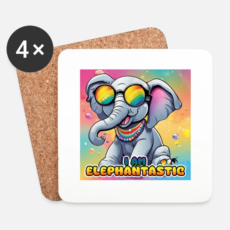 🌈🐘 Elephantastic - Elefantastisch - Untersetzer (4er-Set) - Weiß