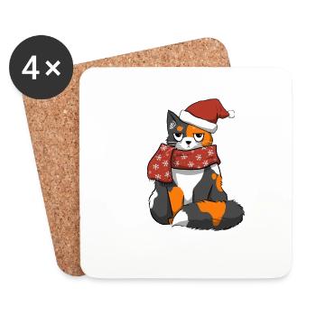 Weihnachtskatze - Untersetzer (4er-Set) - Weiß - Vorne