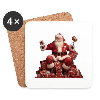 Weihnachtsmann über Geschenke - Untersetzer (4er-Set) - Weiß - Vorne
