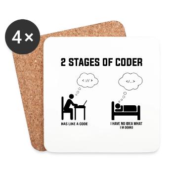 2 Stages Of Coder - Gift Idea Humor Code Coding - Coasters (set of 4) - white - Front