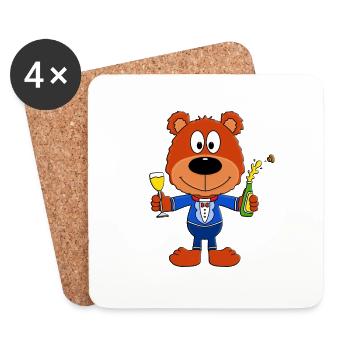 TEDDYBÄR - PROST NEUJAHR - SILVESTER - PARTY - Untersetzer (4er-Set) - Weiß - Vorne