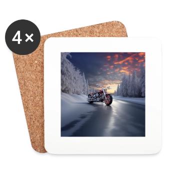 Winterliche Autobahn-Motorradfahrt - Untersetzer (4er-Set) - Weiß - Vorne