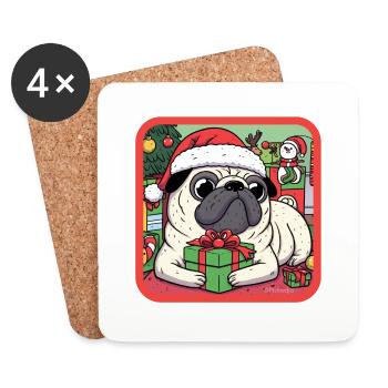 Weihnachts-Nikolaus-Mopshund - Untersetzer (4er-Set) - Weiß - Vorne